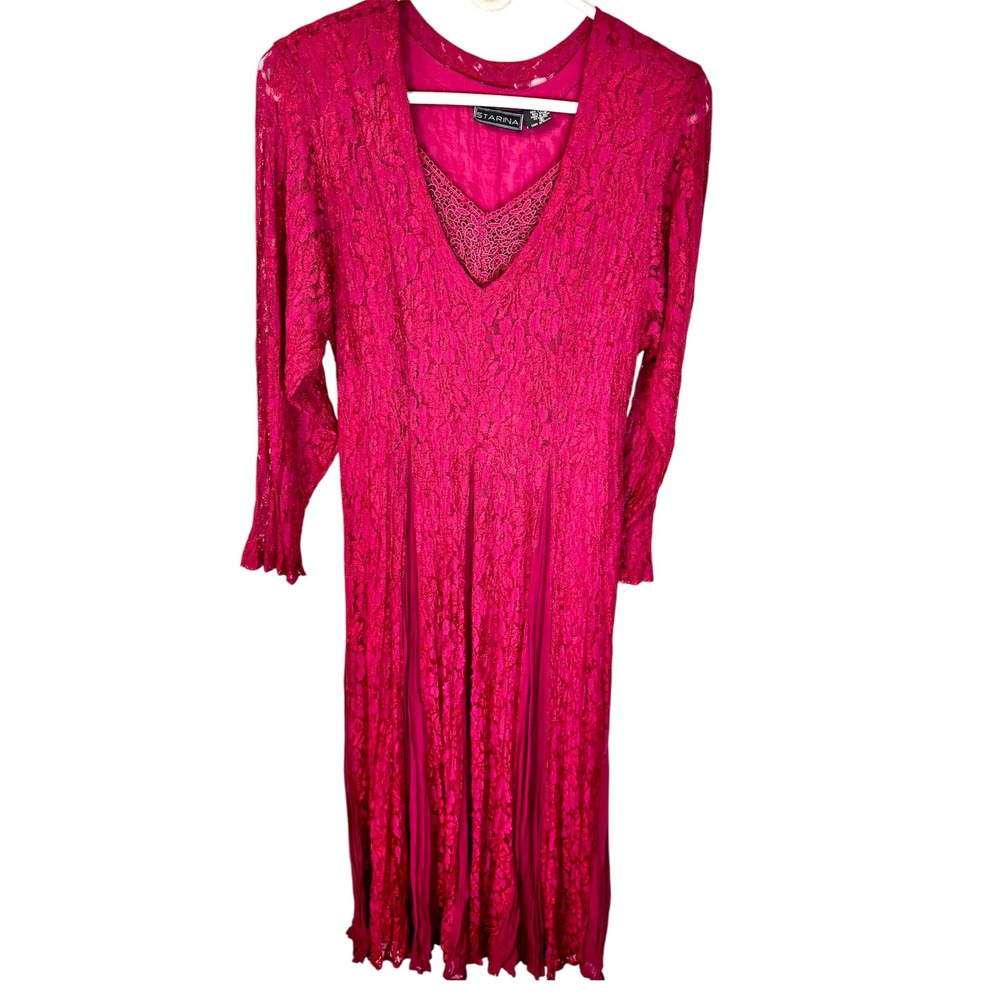 Starina Floral Red Lace Sheer Overlay Renaissance Fairy‎ Long Sleeve Elegant  S